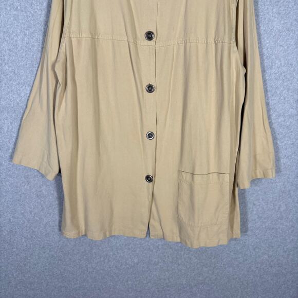 VTG Fern Bratten Top Jacket 1X Tan Tencel‎ Cotton Tunic Lagenlook Artsy Lagom ** - Picture 3 of 13